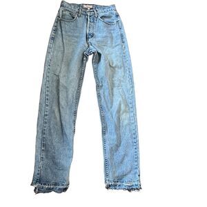 Guess jeans vintage triangle pocket raw hem button fly jeans